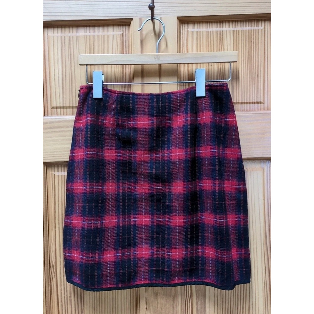 Vintage 00s Y2K The Limited Red Wool Blend Plaid Mini Skirt Sz 4 Made In Italy